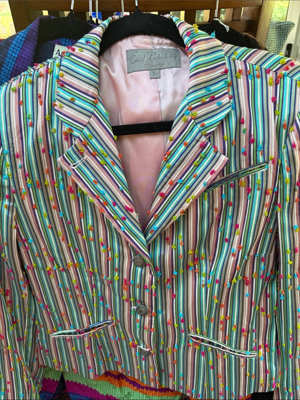 Vintage Emil Rutenberg Multicolor Striped Embellished Blazer - Pink Lining